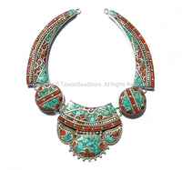 Ethnic Tibetan Necklace Bead Set with Turquoise & Coral Inlays - DIY Necklace - DIY Fine Quality Tibetan Jewelry - N173