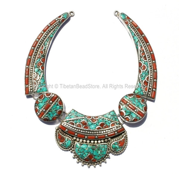 Ethnic Tibetan Necklace Bead Set with Turquoise & Coral Inlays - Fine Quality DIY Necklace - DIY Tibetan Jewelry - N174