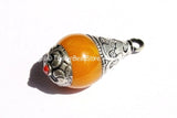 Tibetan Amber Resin Drop Pendant with Tibetan Silver Caps - Handmade Tribal Ethnic Tibetan Pendant - WM2836-1