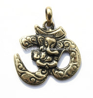 OM Ganesh Pendant - OM & Ganesha Brass Filigree Pendant - Om Ganesha Yoga Meditation Ethnic Nepal Tibetan Artisan Handmade Jewelry - WM3585