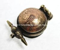 Bhutanese Coin Ghau Prayer Box Pendant with Inlaid Metal Accent Beads - Handmade Nepal Tibetan Ethnic Pendant Jewelry - WM4801
