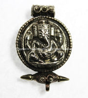Ethnic Nepal Tibetan Ganesha Ghau Prayer Box Pendant with Metal Bead Inlay Accents - Handmade Tibetan Jewelry - Ganesh Pendant - WM4802