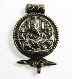 Ethnic Nepal Tibetan Ganesha Ghau Prayer Box Pendant with Metal Bead Inlay Accents - Handmade Tibetan Jewelry - Ganesh Pendant - WM4802