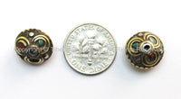 2 BEADS - Tibetan Floral Beads with Brass, Turquoise & Coral Inlays - Ethnic Tribal Tibetan Flower Brass Inlay Beads - B1612-2