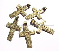 Reversible Cross Pendant - Cross Pendant - Handmade Tibetan Brass Cross Pendant with Fish & Floral Details - WM2840B