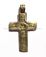 Reversible Cross Pendant - Cross Pendant - Handmade Tibetan Brass Cross Pendant with Fish & Floral Details - WM2840B