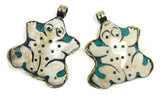 Reversible Ethnic Tribal Tibetan Antiqued Carved Bone Frog Pendant with Turquoise Inlays, Brass Carving on Back & Edging - WM4754