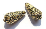 2 beads - Big Tibetan Repousse Brass Cone Beads with Floral Details - Ethnic Tibetan Brass Big Large Long Floral Cone Beads - B2195-2 - TibetanBeadStore