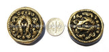 1 Bead - Tibetan Repousse Brass Auspicious Double Fish Round Disc Shape Bead with Lapis Side Inlays - Ethnic Handmade Beads -  B2238-1