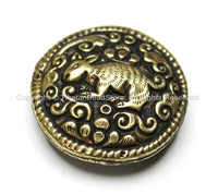 1 BEAD - Tibetan Brass Round Reversible Bead with Repousse Animal Details - Unique Ethnic Handmade Tibetan Metal Beads - B1650-1