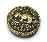 1 BEAD - Tibetan Brass Round Reversible Bead with Repousse Animal Details - Unique Ethnic Handmade Tibetan Metal Beads - B1650-1