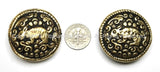 1 BEAD - Tibetan Brass Round Reversible Bead with Repousse Animal Details - Unique Ethnic Handmade Tibetan Metal Beads - B1650-1