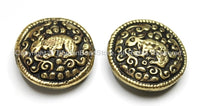 2 BEADS - Tibetan Brass Round Reversible Bead with Repousse Animal Details - Unique Ethnic Handmade Tibetan Metal Beads - B1650-2