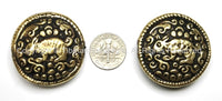 2 BEADS - Tibetan Brass Round Reversible Bead with Repousse Animal Details - Unique Ethnic Handmade Tibetan Metal Beads - B1650-2