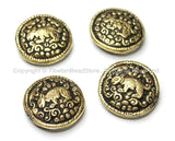 4 BEADS - Tibetan Brass Round Reversible Bead with Repousse Animal Details - Unique Ethnic Handmade Tibetan Metal Beads - B1650-4