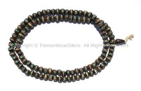 108 beads - Tibetan Prayer Beads - Dark Bone Mala Prayer Beads with Metal Wire, Turquoise & Copal Inlays - PB10S - TibetanBeadStore