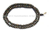 108 beads - Tibetan Prayer Beads - Dark Bone Mala Prayer Beads with Metal Wire, Turquoise & Copal Inlays - PB10S - TibetanBeadStore