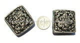 4 Beads - Large Tibetan Repousse Tibetan Silver Endless Knot Beads with Turquoise Side Inlays- Big Square Diamond Shape Focal Beads- B2255-4