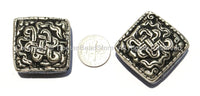 1 Bead - Large Tibetan Repousse Tibetan Silver Endless Knot Bead with Mixed Turquoise & Coral Side Inlays - Big Square Focal Bead - B2262-1