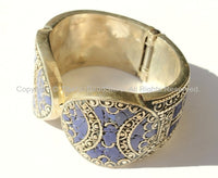 Handmade LARGE Ethnic Tibetan Hinged Bracelet Cuff with Lapis Inlays - Ethnic Tibetan Jewelry - C98