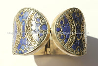 Handmade LARGE Ethnic Tibetan Hinged Bracelet Cuff with Lapis Inlays - Ethnic Tibetan Jewelry - C98