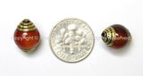 2 BEADS - Tibetan Carnelian Beads with Brass Caps - Ethnic Handmade Tibetan Beads - B1409-2