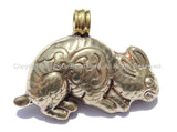 Tibetan Reversible Repousse Tibetan Silver Hare Pendant with Faceted Quartz Inlay - Tibetan Rabbit Pendant - Tibetan Jewelry - WM5325