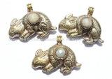 Tibetan Reversible Repousse Tibetan Silver Hare Pendant with Faceted Quartz Inlay - Tibetan Rabbit Pendant - Tibetan Jewelry - WM5325