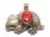 AS IS Tibetan Reversible Repousse Tibetan Silver Hare Pendant with Coral Inlay - Tibetan Rabbit Pendant - Handmade Tibetan Jewelry - WM5333