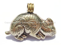 AS IS Tibetan Reversible Repousse Tibetan Silver Hare Pendant with Coral Inlay - Tibetan Rabbit Pendant - Handmade Tibetan Jewelry - WM5333