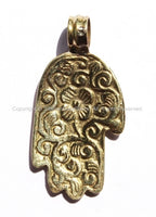 2 PENDANTS - Tibetan Om Mantras Buddha Hand Brass Pendants - Hamsa Buddha Hand - Om Mantras - Ethnic Nepal Tibetan Jewelry - WM2841-2