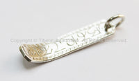 2 PENDANTS - Om Mantra Bar Tibetan Silver-Plated Pendants with Curved End & Vajra Detail on Reverse - WM3228-2