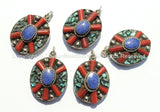 Tibetan Flower Pendant with Lapis, Turquoise & Coral Inlays - Tibetan Pendant - Boho Ethnic Tribal Tibetan Jewelry - WM6070