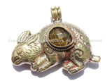 Tibetan Reversible Repousse Tibetan Silver Rabbit Pendant with Faceted Quartz Inlay - WM5326