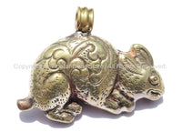Tibetan Reversible Repousse Tibetan Silver Rabbit Pendant with Faceted Quartz Inlay - WM5326