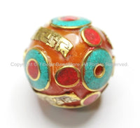 1 bead - Large Tibetan Om Mani Mantra Honey Amber Copal Resin Bead - Large Amber Om Mantra Beads - B1023-1