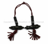 Tibetan Mala Counter Carved Black Bone Bell & Vajra Set - Prayer Bead Mala Making Supplies - T50B