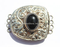 OOAK LARGE Ethnic Tibetan Repousse Carved Tibetan Silver Clasp with Agate Center & Floral Details - Focal Tibetan Clasp - B2610