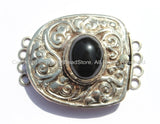 OOAK LARGE Ethnic Tibetan Repousse Carved Tibetan Silver Clasp with Agate Center & Floral Details - Focal Tibetan Clasp - B2610