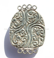 OOAK LARGE Ethnic Tibetan Repousse Carved Tibetan Silver Clasp with Agate Center & Floral Details - Focal Tibetan Clasp - B2610