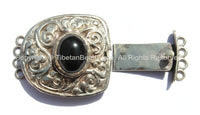 OOAK LARGE Ethnic Tibetan Repousse Carved Tibetan Silver Clasp with Agate Center & Floral Details - Focal Tibetan Clasp - B2610