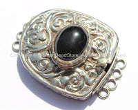 OOAK LARGE Ethnic Tibetan Repousse Carved Tibetan Silver Clasp with Agate Center & Floral Details - Focal Tibetan Clasp - B2610