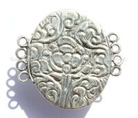 OOAK LARGE Ethnic Tibetan Repousse Carved Tibetan Silver Clasp with Green Quartz Center & Floral Details - Focal Tibetan Clasp - B2607