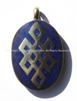 Tibetan Endless Knot Pendant with Lapis Inlay - Nepal Tibetan Pendant Jewelry - Handmade - WM271