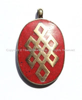 Endless Knot Tibetan Pendant with Copper & Coral Inlay - WM2737