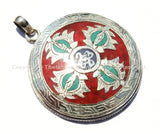 92.5 Sterling Silver Handcrafted Tibetan Endless Knot & Double Vajra Pendant with Turquoise, Coral, Lapis Inlays - Tibetan Jewelry - SS132