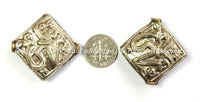 1 BEAD - Repousse Carved  Tibetan Silver Tibetan OM Beads - Tibetan Beads - Ethnic Tribal Tibetan Beads - B2452B-1