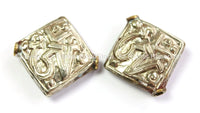 1 BEAD - Repousse Carved  Tibetan Silver Tibetan OM Beads - Tibetan Beads - Ethnic Tribal Tibetan Beads - B2452B-1