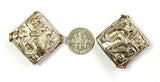 2 BEADS - Repousse Carved  Tibetan Silver Tibetan OM Beads - Tibetan Beads - Ethnic Tribal Tibetan Beads - B2452