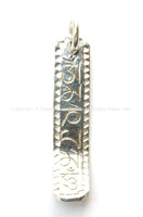 2 PENDANTS - Om Mantra Bar Tibetan Silver-Plated Pendants with Curved End & Vajra Detail on Reverse - WM3228-2